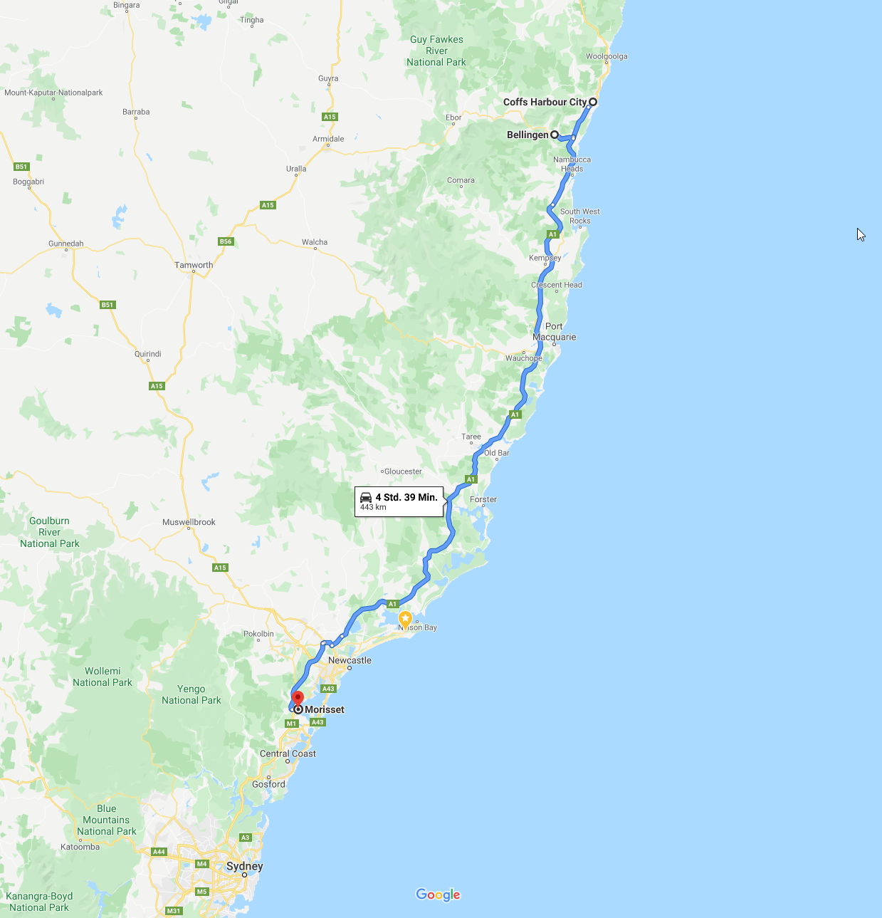 2020 01 22 08 Coffs Harbour bis Morisset Route